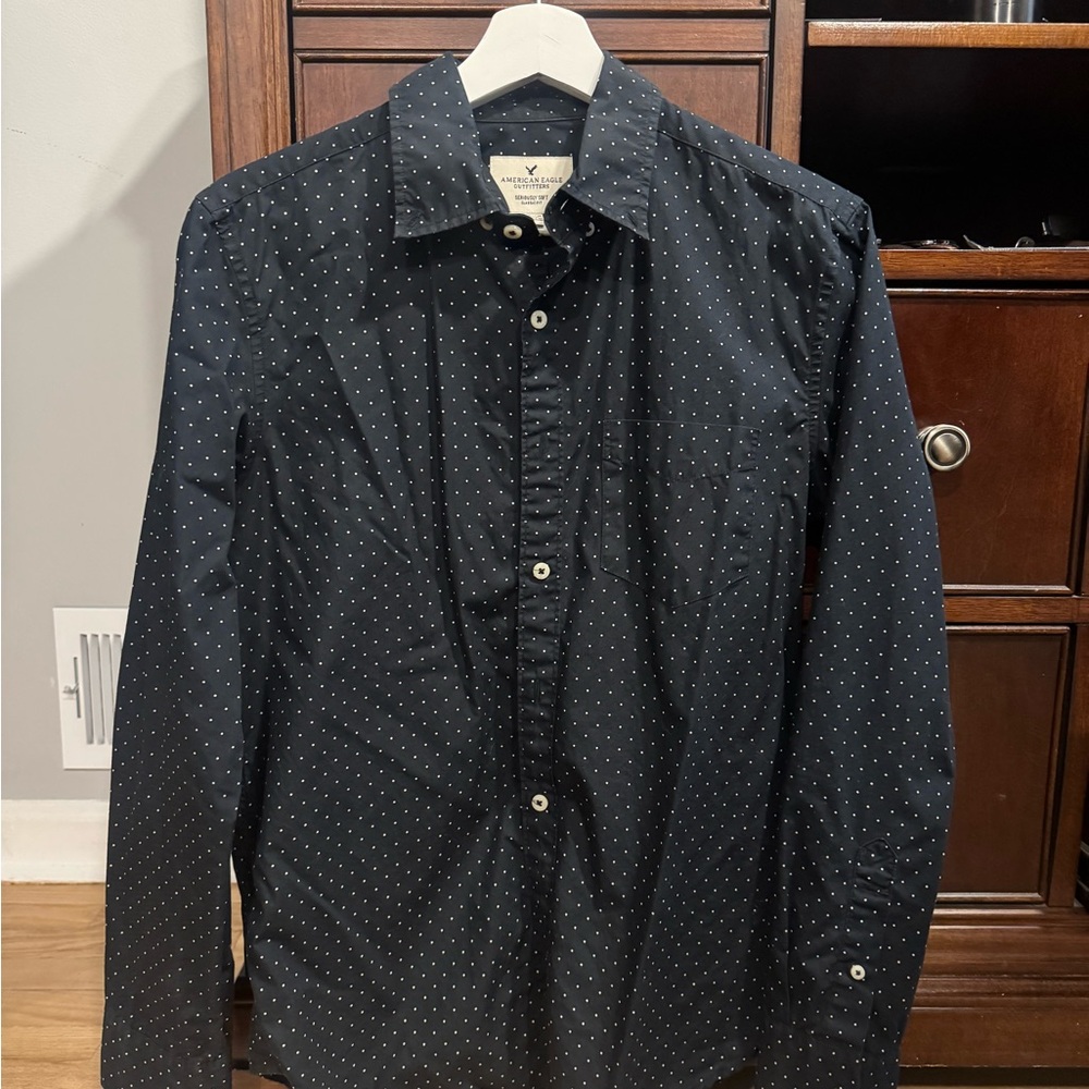American Eagle Outfitters Navy Polka Dot Shirt